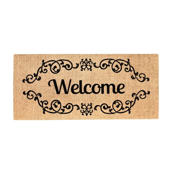 Evergreen,Sassafras Mat Set,Sassafras Switch Mat Size: 22"W x 10"H, Black Scroll Sassafras Mat Tray: 30"W x 18"H, Welcome scroll