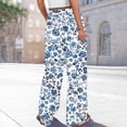 thumbnail image 6 of WTOBBY Women's Floral Print Wide Leg Pants with High Waist Drawstring Loose Casual Trousers and Convenient Pockets for Comfortable Fit ,Blue L, 6 of 6
