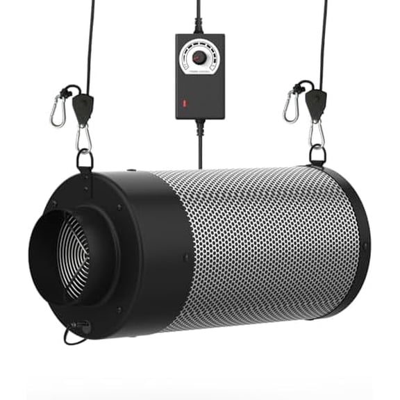 Air Carbon Filter with Built-in Fan, 4 Inch, Australian Virgin Charcoal, Carbon Filter for Grow Tent, Hydroponics, with Speed Control, Prefilter and Hanging Ropes$$Garden & Patio