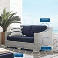 thumbnail image 5 of Lounge Loveseat Sofa, Sunbrella, Rattan, Wicker, Light Grey Gray Blue Navy, Modern Contemporary Urban Design, Outdoor Patio Balcony Cafe Bistro Garden Furniture Hotel Hospitality, 5 of 9