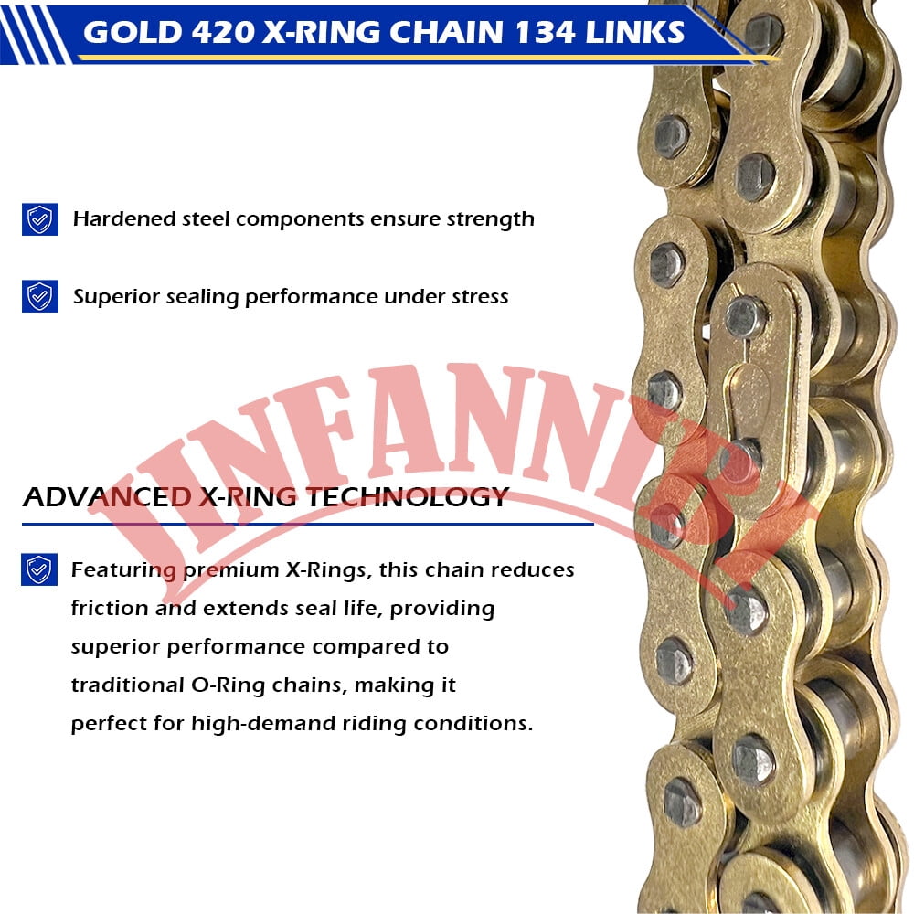 420 X-Ring Chain 134 Links with Connecting Master Link for Go-Kart ATV/UTV Golf Carts Snowmobiles Small Lawn Mowers Off-Road