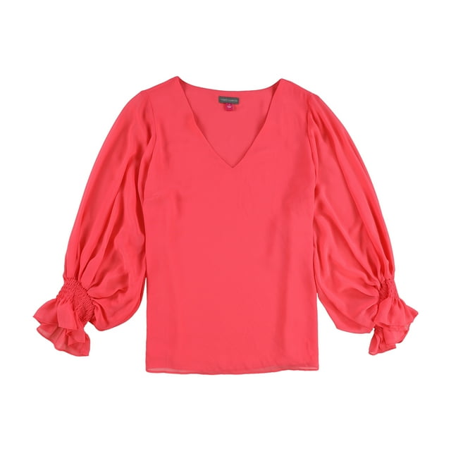 Vince Camuto Womens Balloon Sleeve V Neck Pullover Blouse, pink, M