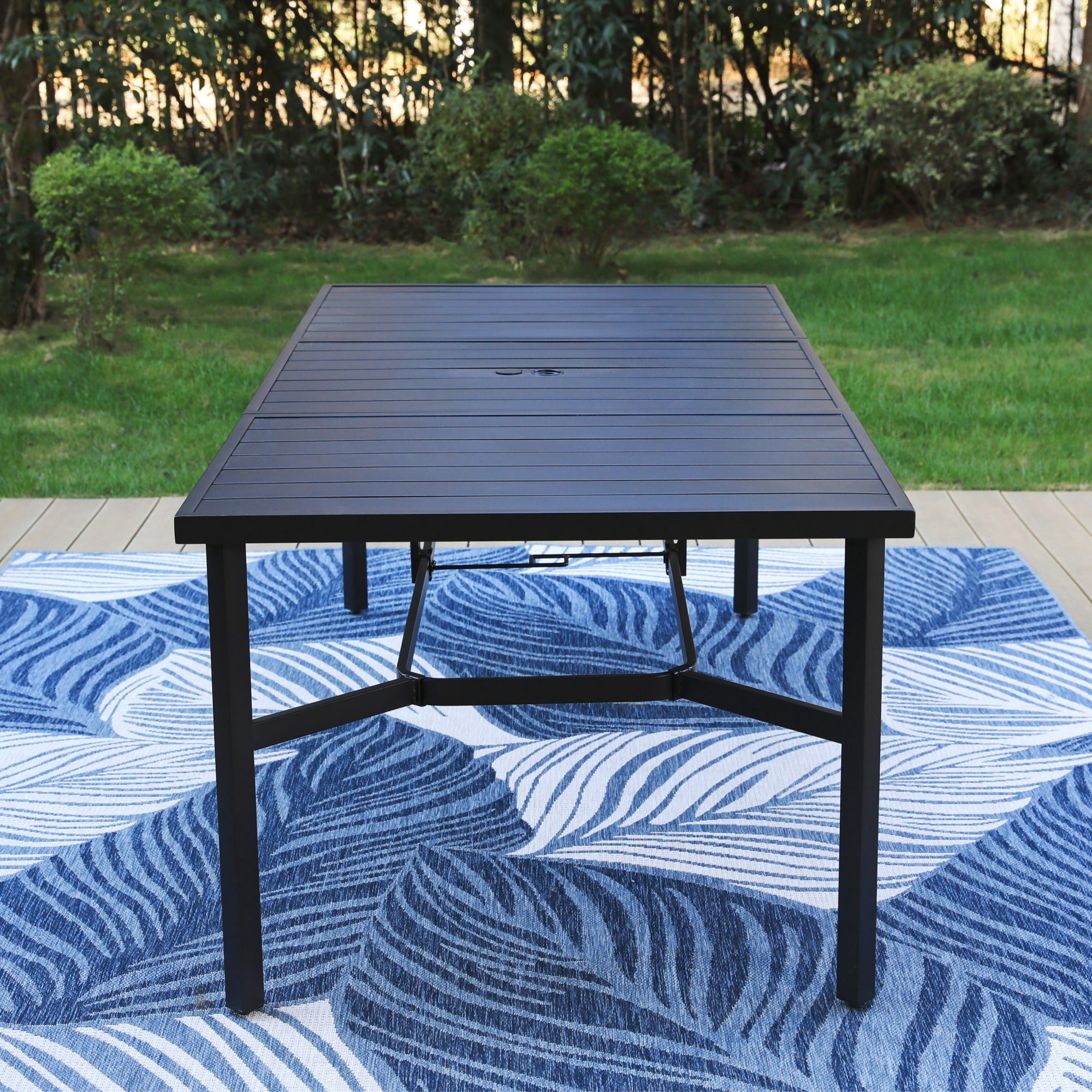los angeles metal umbrella patio tables Phi Villa 60" Enlarged Basket-wave Sqaure Table automatic patio umbrella with 320 GSM fabric ANGELES HOME Rectangle Metal Slat