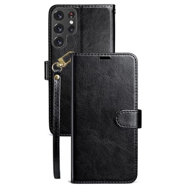 Case For Samsung Galaxy S26 Ultra/S26 Plus/S26, PU Leather Cover With Card Insertion Kickstand Wristlet Shell