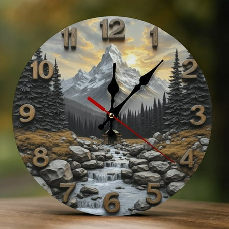 Wall Clock Decorative - Mountain Lake View Print 2D Vintage Wall Clocks Battery Operated Silent Non-Ticking for Bedroom, Living Room, Kitchen, Office, Classroom, 10 Inch