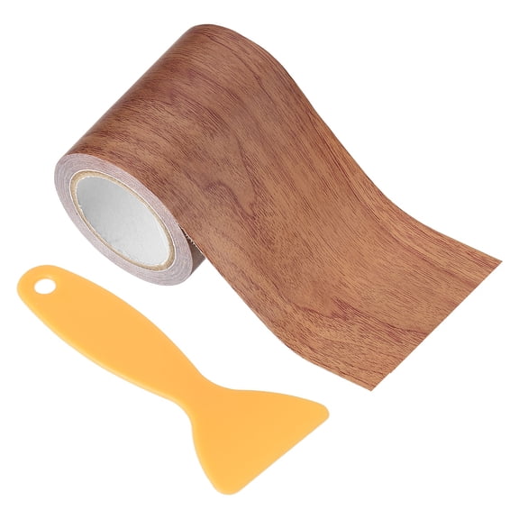 Wood Grain Repair Tape 2.2"X30', Self Adhesive Realistic Textured Repair Tape Patch with Scraper, Brown Oak