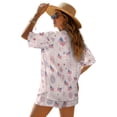 thumbnail image 2 of Xoenoiee Pink American Flag Firework Print Women's Hawaiian Beach Outfit 4th of July 2 Piece Short Sleeve Swim Cover Up Shorts Set Summer Open Front Kimono Cardigan Vacation Beachwear, S, 2 of 7