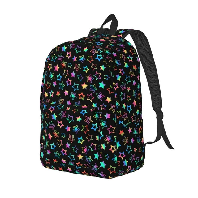 Saiise Multi-Colored Stars Print Laptop Backpack - Adjustable Shoulder Straps, Water-Resistant, Large Capacity, Stylish Design, Unisex for School, Office, Travel-Small