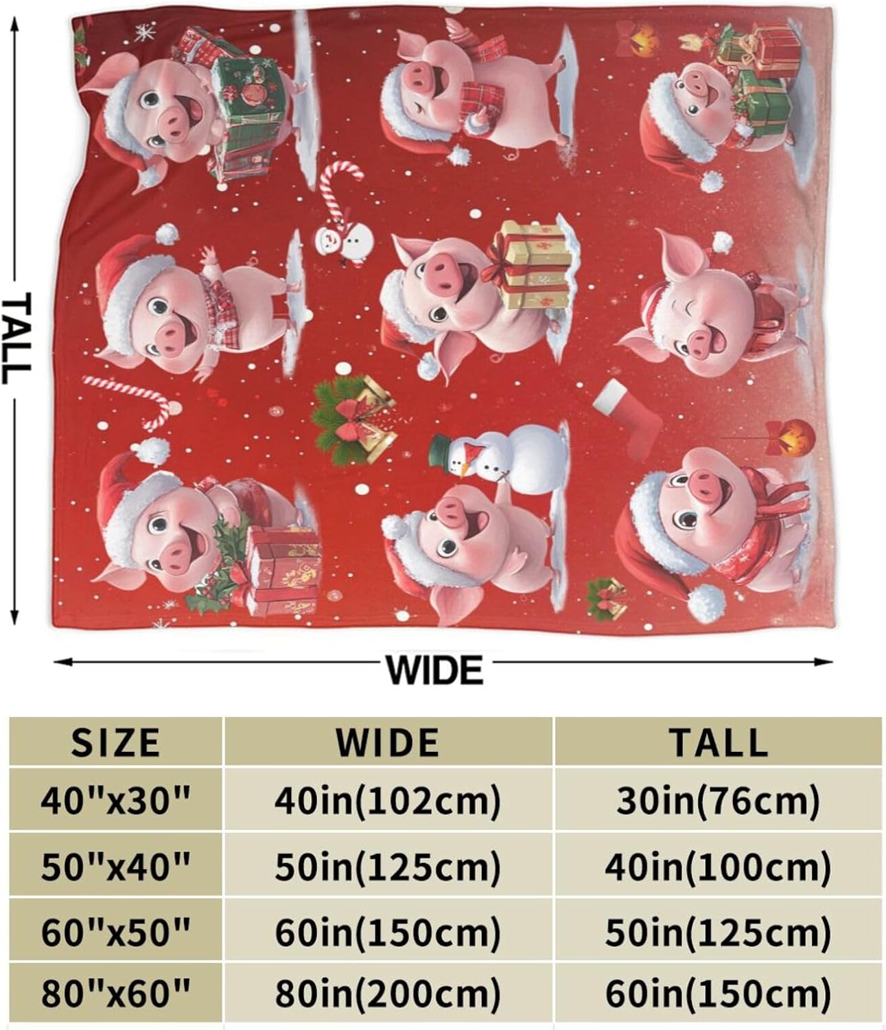 Christmas Pig Blanket Cute Pig Flannel Plush Throw Blanket Cozy Lightweight Pig Decor Fleece Bedding Stuff Animal Blanket Gifts for Pig Lover Girls Boys Kids Adults Women Bed Travel 50"x60"
