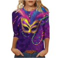 thumbnail image 2 of Pxxlle Mardi Gras Tops for Women Plus Size 3/4 Sleeve Blouses Loose Fit Crewneck Fat Tuesday Party T Shirts New Orleans Party Outfits Size XL, 2 of 5