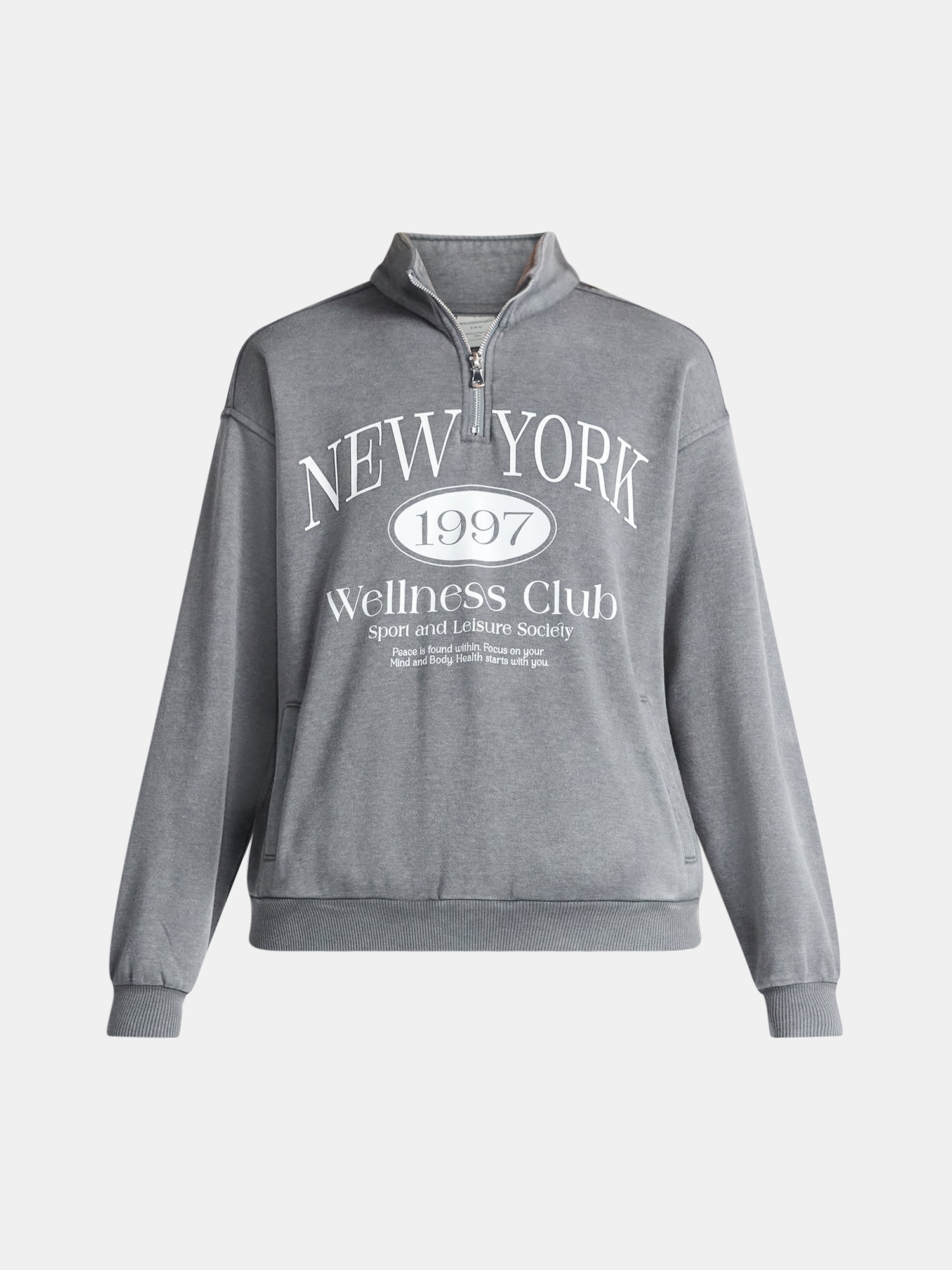 No Boundaries Mineral Wash Quarter Zip-Up Graphic Pullover Sweatshirt, Midweight, Women's