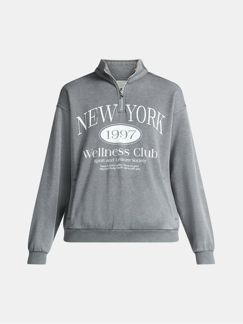 No Boundaries Mineral Wash Quarter Zip-Up Graphic Pullover