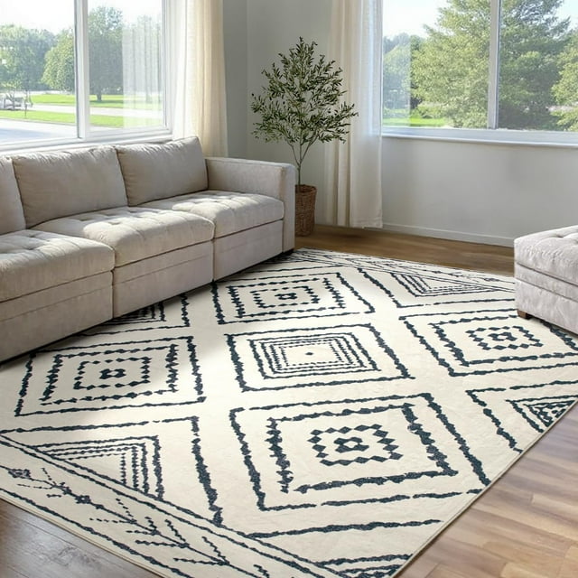BESTSWEETIE Area Rug 3x5 for Living Room Southwest Washable Rugs Western Aztec Soft Low Pile Non Slip Print Pattern Indoor Carpet for Bedrooms Dining Room, Black White