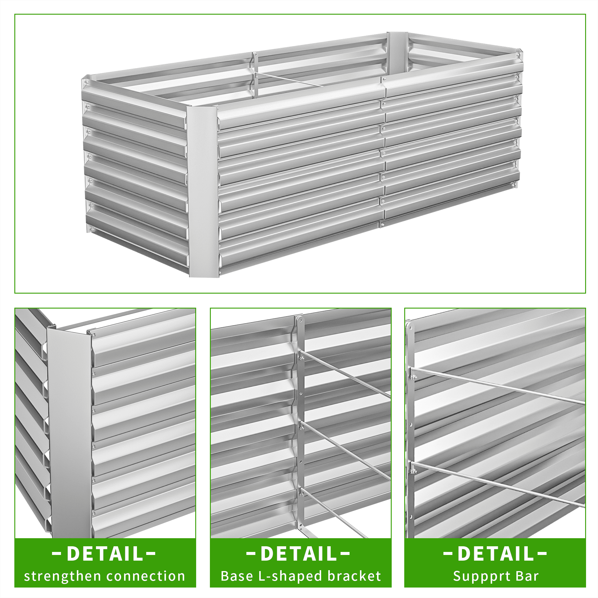 2PCS Outdoor Metal Raised Garden Bed,6x3x2ft Planter Box for Vegetables,Flowers,Herbs w/269 Gallon Capacity,Silver