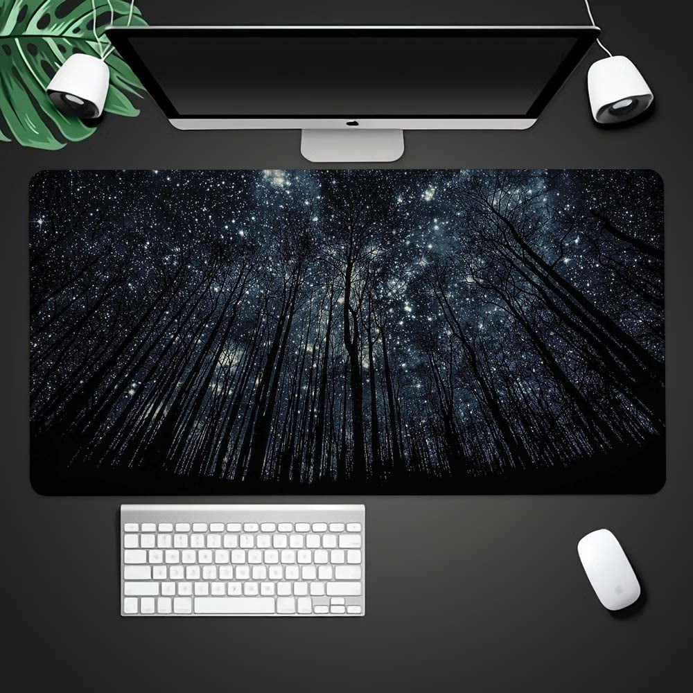 Large Mouse Pad 31.4 x 15.7inches 3mm XXL Extended Gaming Mouse Pad Mat with Non-Slip Base Stitched Mousepad for Computer,Office,Keyboard and Laptop-Starry Sky in The Forest，Waterproof Desk Mat