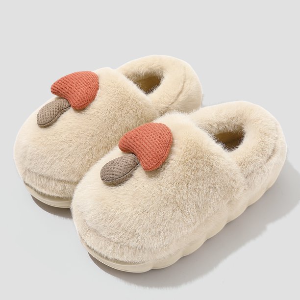 QYCKABY Zapatillas gruesas y esponjosas con dibujos animados de piel de hongo para el hogar, 2024, nuevas zapatillas de algodón para interiores, antideslizantes, cálidas, para dormitorio, unisex