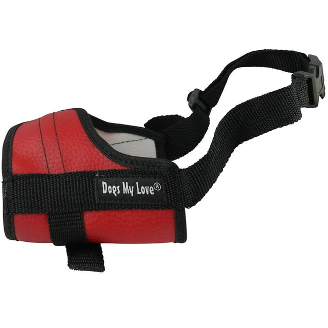 Adjustable Dog Muzzle 6 Sizes Red (XL: 12"-15" Snout Circumf.)