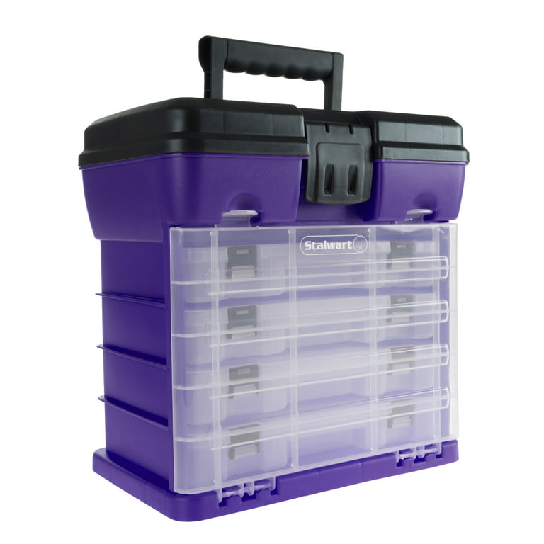 Storage and Tool Box-Durable Organizer Utility Box-4 Drawers with 19  Compartments Each for Hardware Fish Tackle Beads and More by Stalwart  (Purple) 