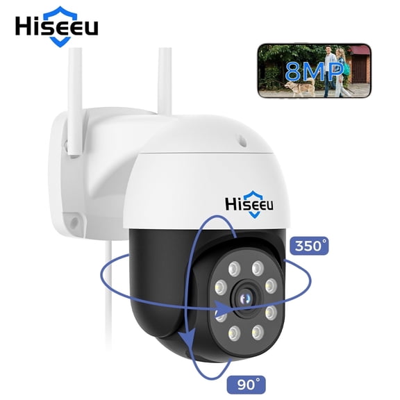 Hiseeu 4K 8MP PTZ WiFi Outdoor Security Camera, 360°View Auto Tracking,Color Night Vision,2-Way Audio
