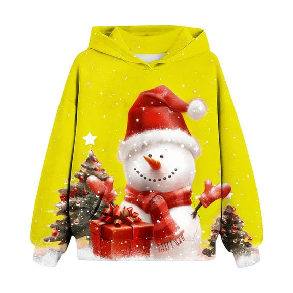Mikilon Chirstmas Day Kids Clothes Size 4-14 Thermal Printed Hoodie & Sweatshirts Round Neck Long Sleeve Shirts Fall and Winter Plus Velvet Pullover Clothes