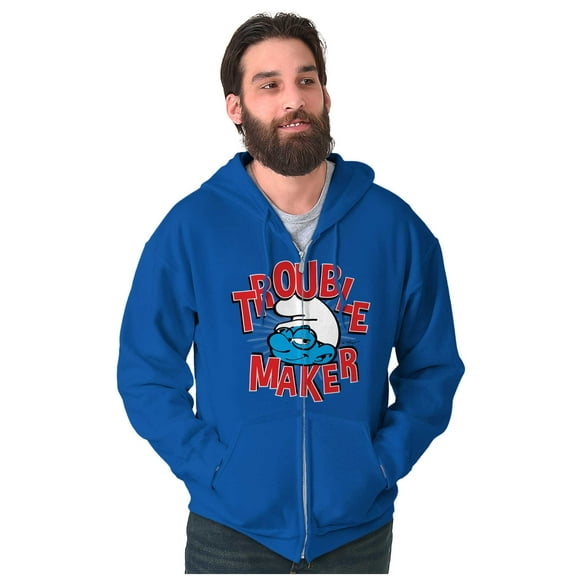 Old School Brainy Smurf Trouble Maker Zip Up Hoodie Men's Women's Brisco Brands M
