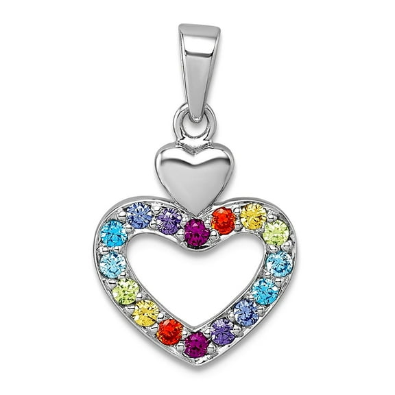 13.9mm 925 Sterling Silver Rhodium Plated Multi Color Cubic Zirconia Love Heart Pendant Necklace Pendant for Women