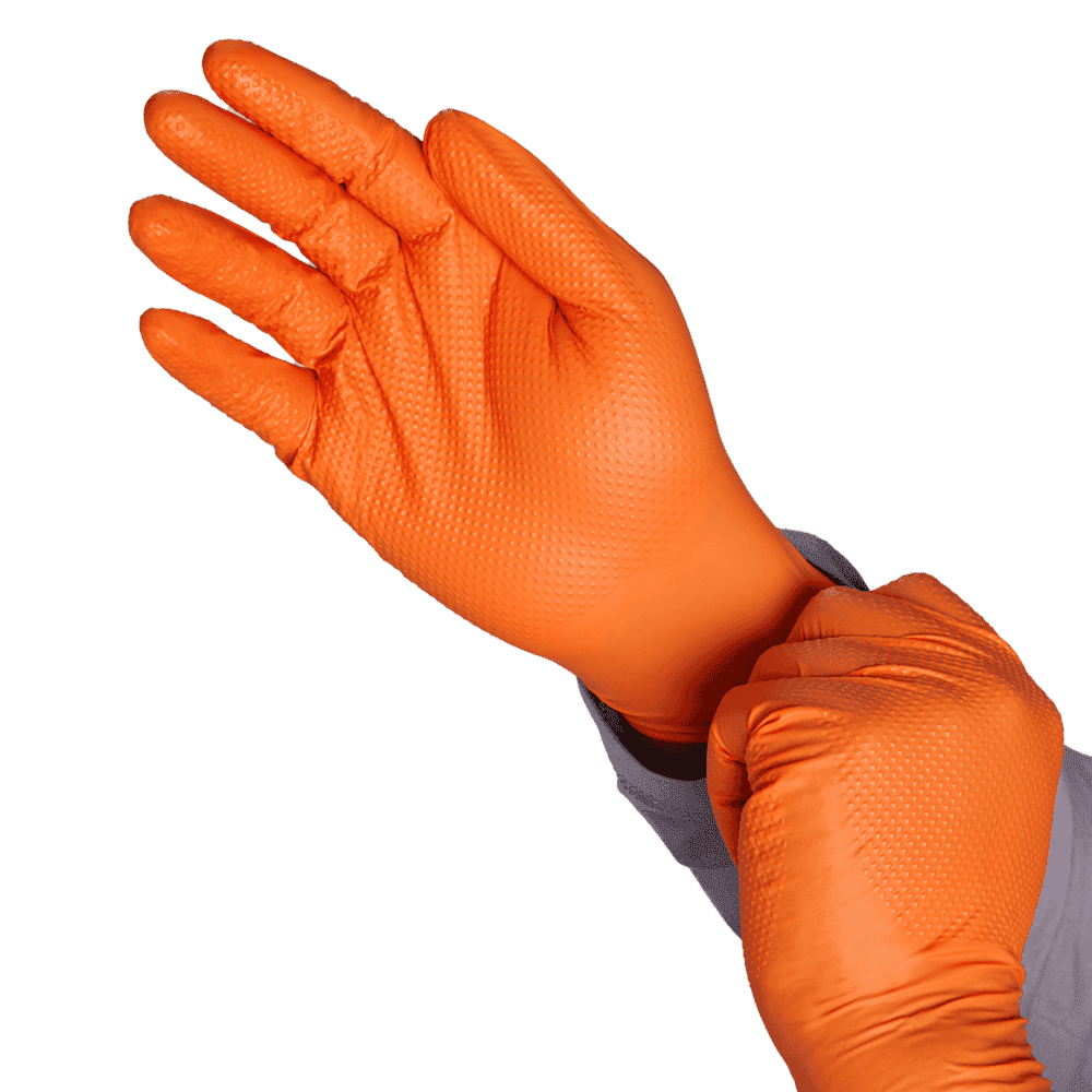 Tronex Orange 8 Mil Heavy Duty Disposable Nitrile Gloves, Diamond Texture, Food Safe, Large, Case of 1000