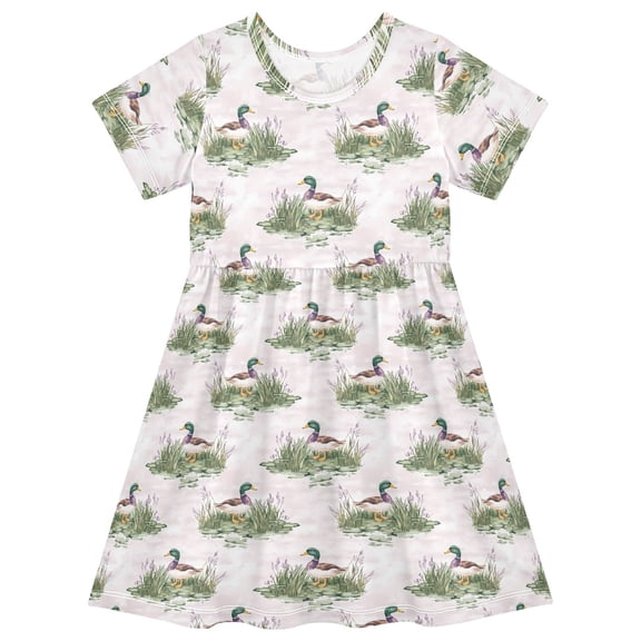 joogoo Summer Ducks Girls' Short Sleeve Dress Kids Dresses 5-6T