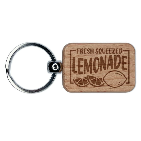 Fresh Squeezed Lemonade Rectangle Keychain Charm Tag - Engraved Wood