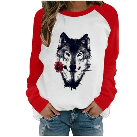 

Ziloco Round-Neck Blouses Shirts Womens Oversized Tshirts Fashion Women s Spring Fall Color Matching Printed Long Sleeves Round Neck Casual Tee Tops Corset Top