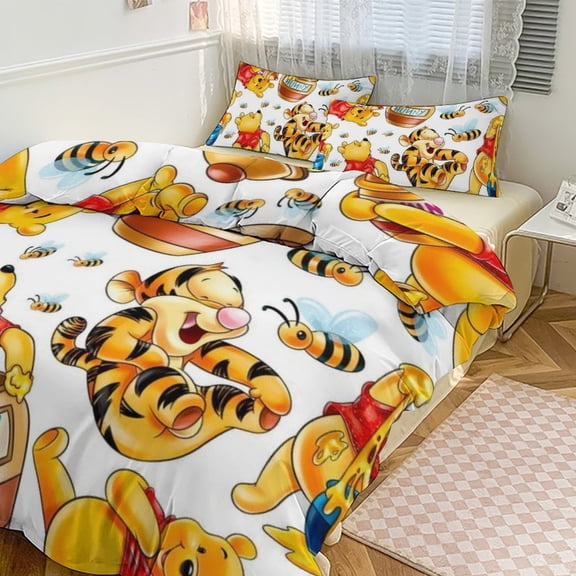 Winnie The Pooh 3-Piece Bedding Set Soft Quilt Cover Comfortable Pillow Cover 1 Duvet Cover 2 Pillow Shams Three-piece 102"x90"