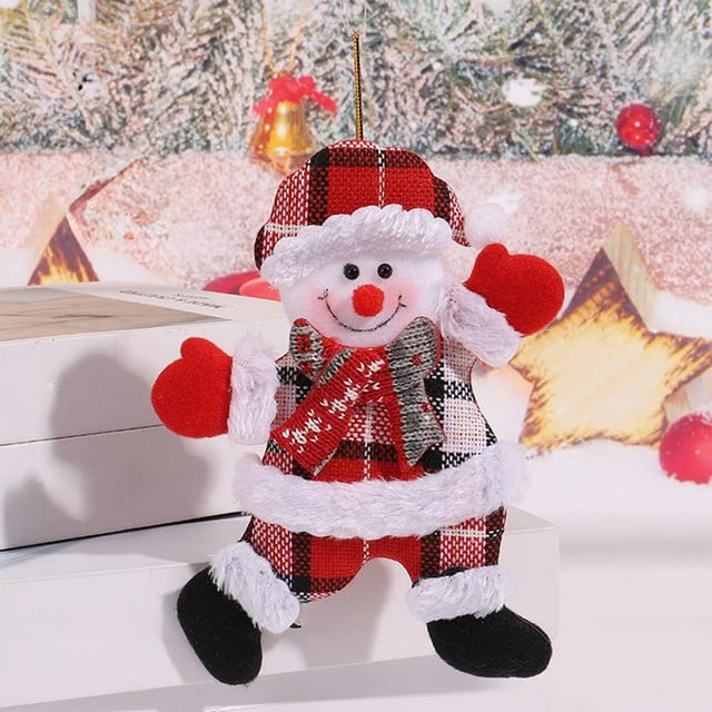 mfyjkho Adorno colgante para árbol de Navidad, figura de Papá Noel y muñeco de nieve bailando a cuadros rojos, tela, 18 x 13 cm, para decoración navideña, 1 pieza