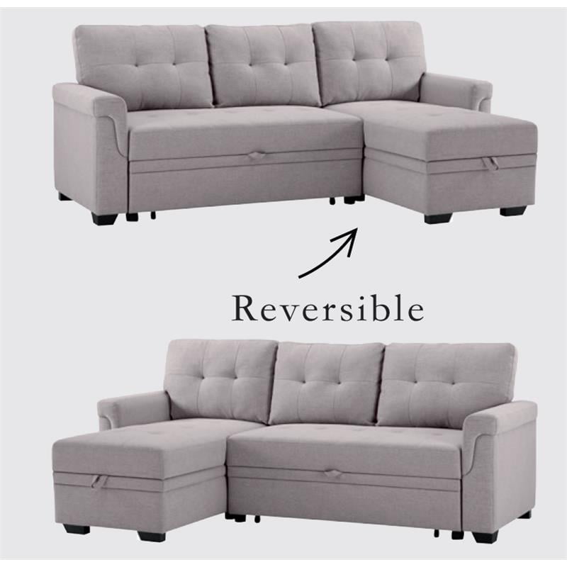 Bowery Hill Light Gray Linen Reversible Sectional Sleeper Sofa With Storage For Small Space Com Bowery Hill Light Gray Linen Reversible, Sofa With Chaise Storage