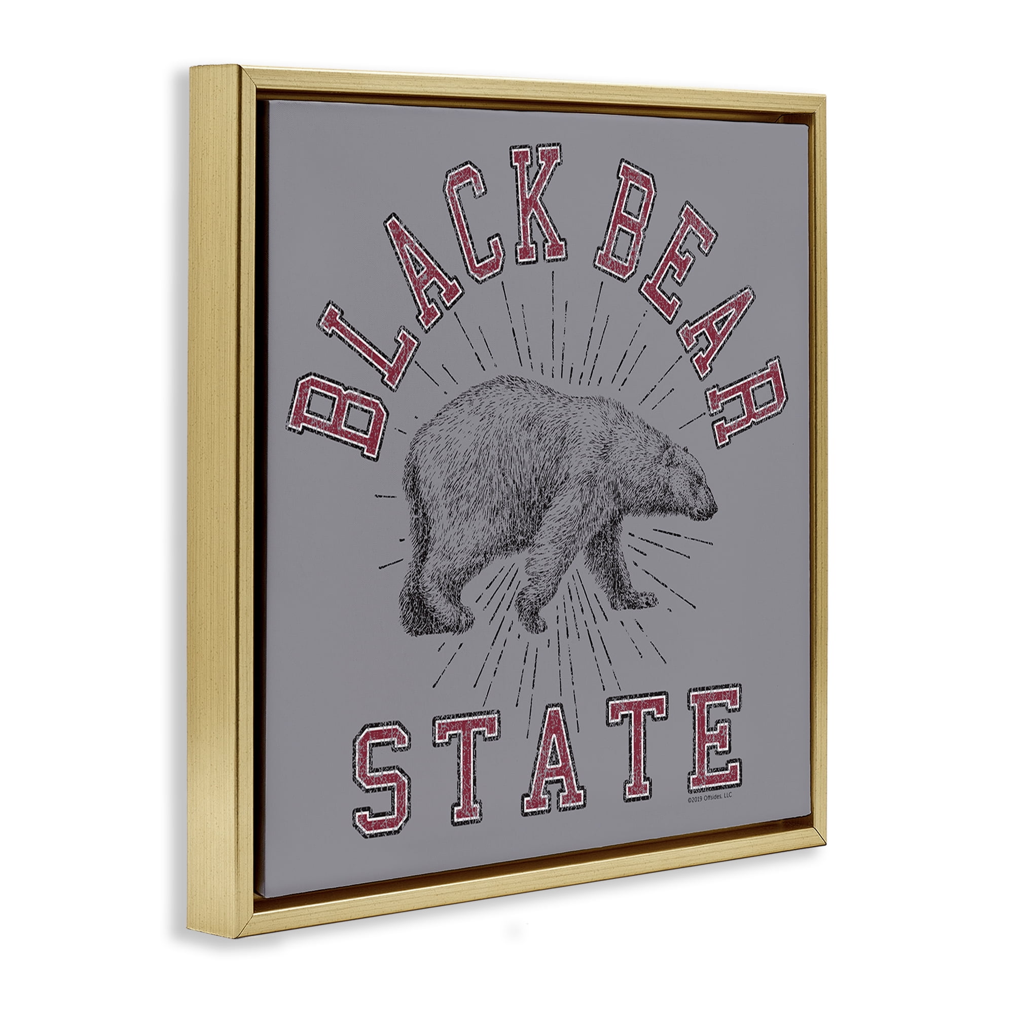 Stupell Industries Vintage Black Bear State Novelty & Humor Painting Gold Floater Framed Canvas Art Print Wall Art, 25 x 25