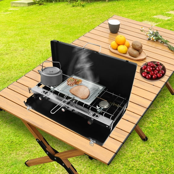 3 Burner Modern Portable Cooking Propane Butane Gas Camping Stove with Grid   Tray