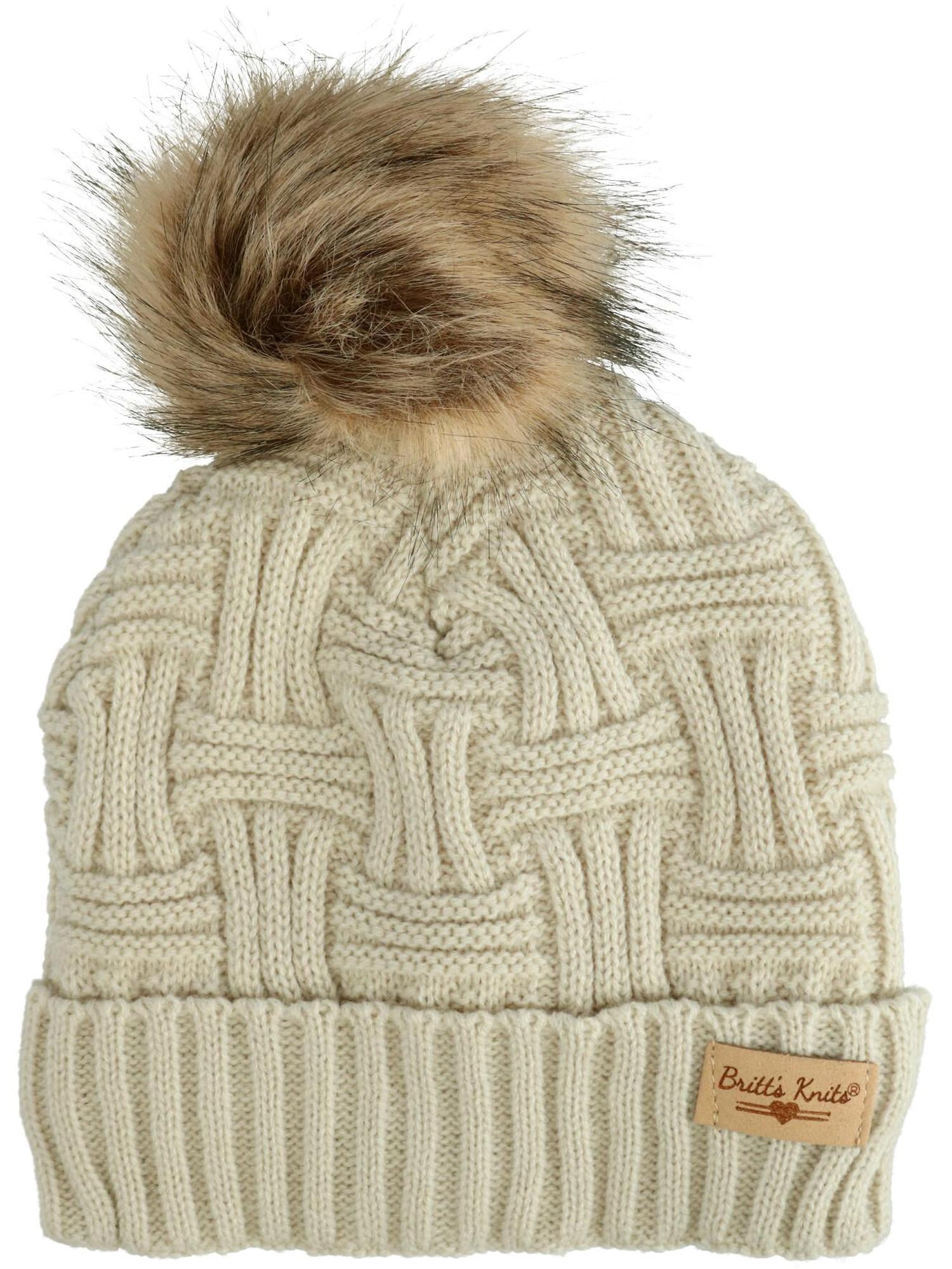 Britt's Knits Unique Weave Plush Lined Knit Hat with Pom (Women's