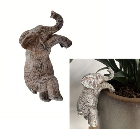 2-Pack Climbing Elephant Resin Figurine Hanging Flower Pots, Outdoor Indoor Planter Decor for Home Garden Yard