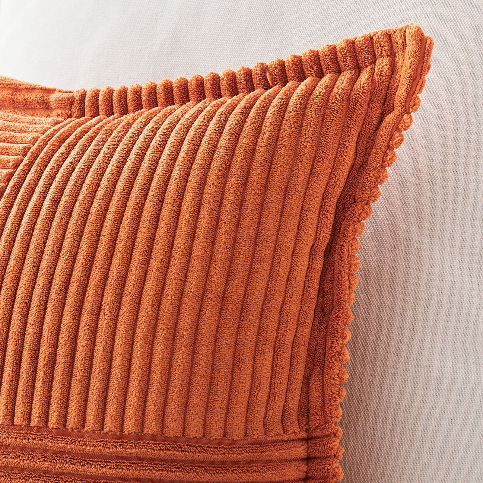 Topfinel 18" x 18" Wide Side Pillowcase,Corduroy Decorative Textured Pillow Cover,Orange,Set of 2