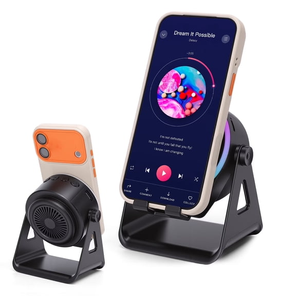 Wireless Speaker 5-in-1 Bluetooth Speaker with Phone Stand, Stereo Sound, 7 RGB Ambient Light, 360° Adjustable Holder for iPhone/Android/iPad, Gifts for Men Women (Black)