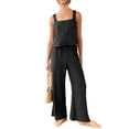 thumbnail image 4 of Lucakuins - Conjunto de pantalones de pierna ancha con banda elástica para mujer, 2 piezas, color sólido Lucakuins moda, 4 of 9