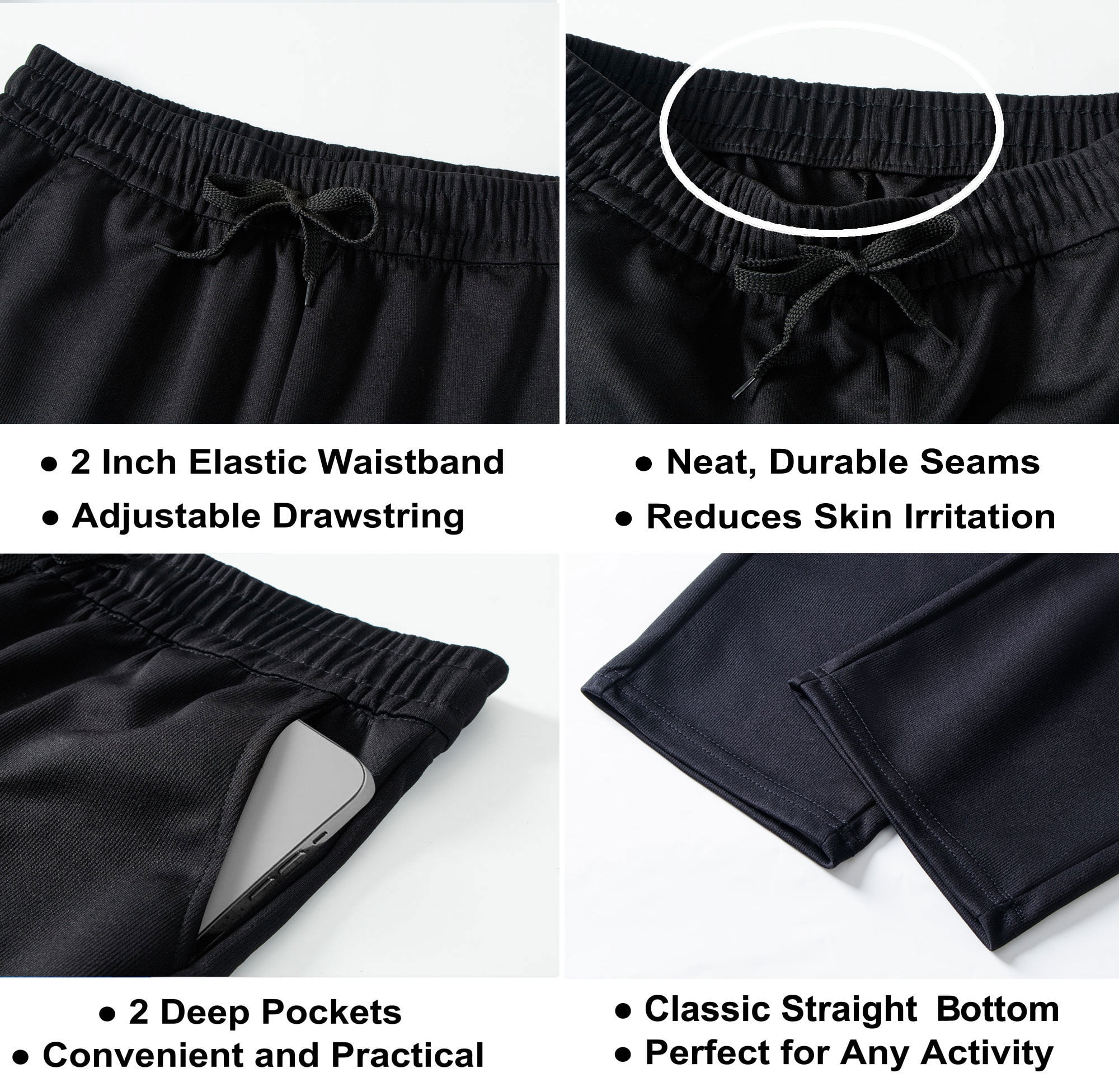 3 Pack Men's Sweatpants Open Bottom Active Athletic Casual Pants Jogger Running Workout Gym Pants with Pockets