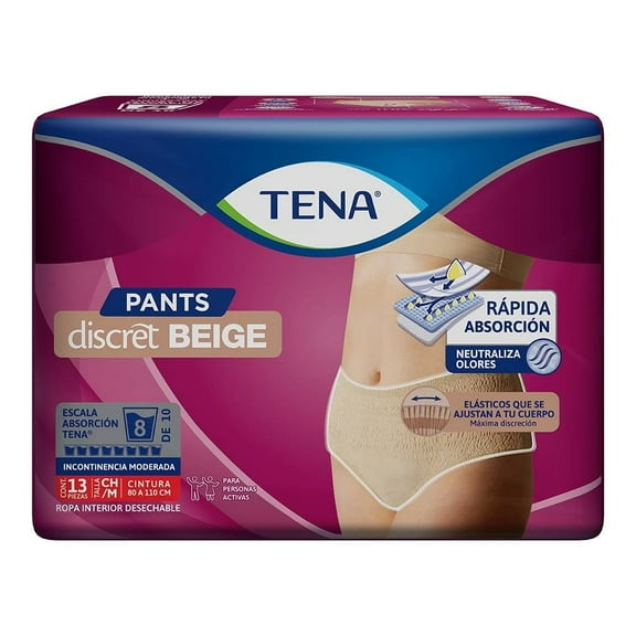 Ropa Interior desechable Tena Discret Beige Talla Chica/Mediano 13pzas