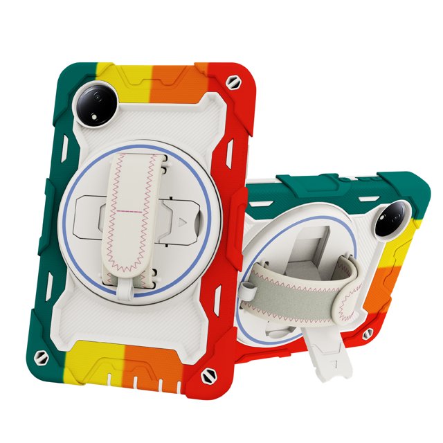 XYX 3in1 Rotating Stand Case for Xiaomi Redmi Pad SE 8.7 inch 2024 with Hand/Shoulder Strap, Shockproof Rugged, Colorful Red