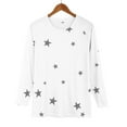 thumbnail image 6 of Women's Star Print Round Neck Long Sleeve Sweatshirt, Loose Fit Casual Pullover Top with Five-Point Star Pattern for Daily Wear, Street Fashion and All Season Comfort White S, 6 of 8