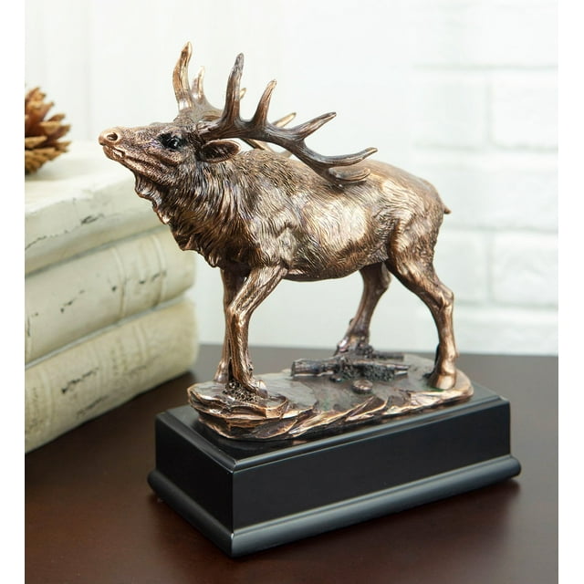 Large Wapiti Bull Elk Deer Rustic Bronze Electroplated Finish Statue With Base