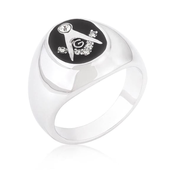 Kate Bissett Silvertone Onyx Cubic Zirconia Masonic Ring- - Size - 13
