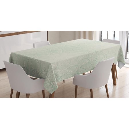 Abstract Tablecloth, Jumbled Composition of Moire Uneven Drop Shapes Abstract Complex Design, Rectangular Table Cover for Dining Room Kitchen, 60 X 90 Inches, Sea Green Eggshell, by