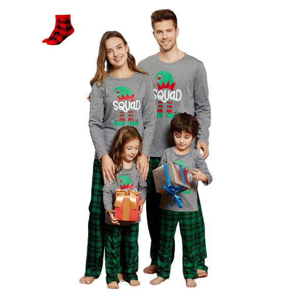 PatPat Christmas Womens Pajamas Set Long Sleeve Top and Green Plaid Pant Family Matching Pjs Gifts Lounge Outfit Sets with Socks, 2-Piece, Size M
