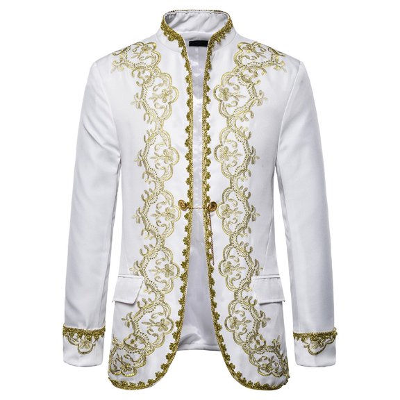 NaWent Mens Dinner Dress Suit Jacket Prince Party Tux Blazer Embroidery Sport Coat on White XL(XL)