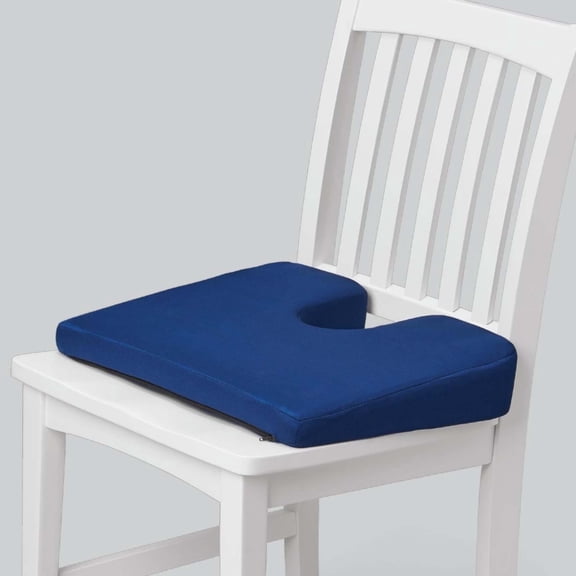 Medline Coccyx Cushion, Tilted to Restore Spine Curve, Open Tailbone Area to Relieve Pressure, Machine Washable Cover, Blue, 18 in x 14 in x 3.3 in